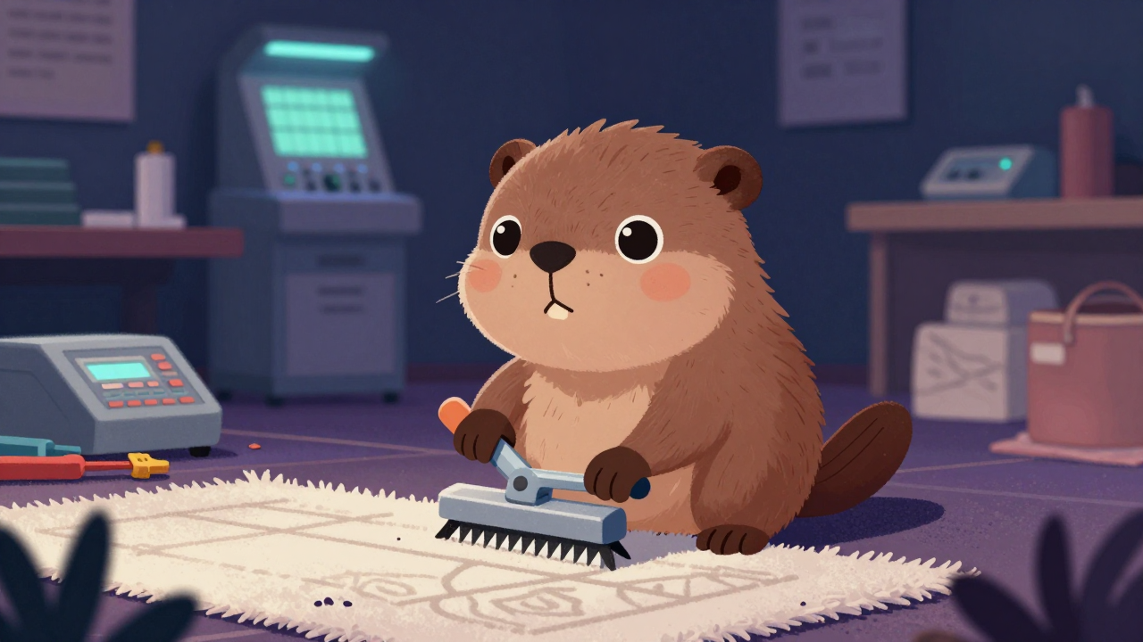 융단보수원 직업 종사자가 업무를 수행하는 모습