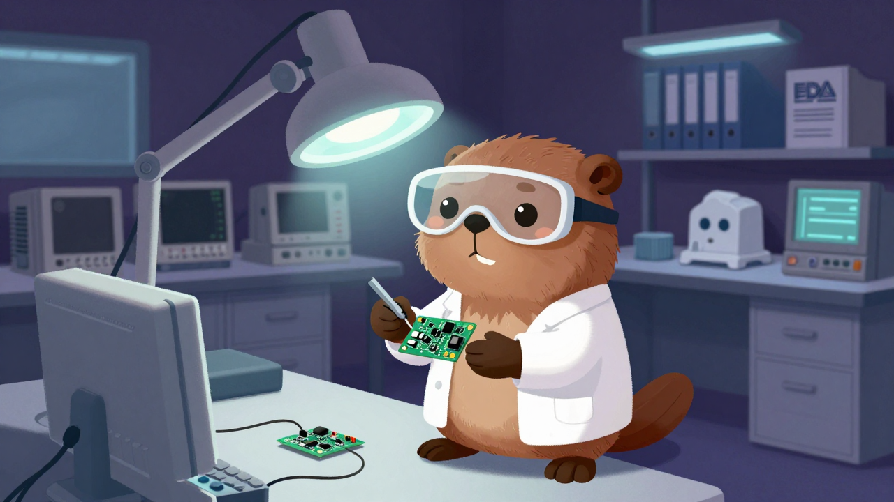 의료 기기 개발 전문가 직업 종사자가 업무를 수행하는 모습