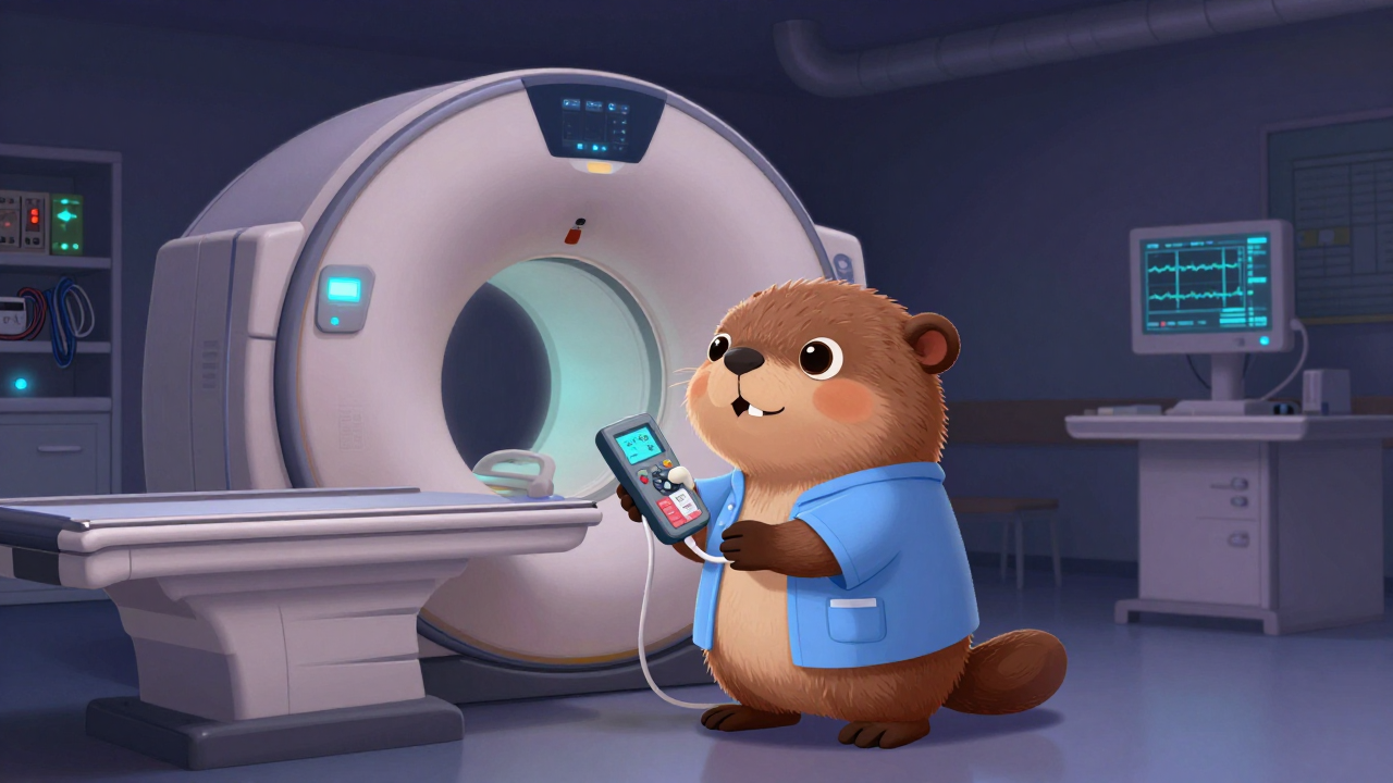 의료장비기사 직업 종사자가 업무를 수행하는 모습