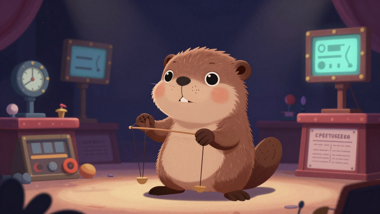 인형조종사 직업 종사자가 업무를 수행하는 모습