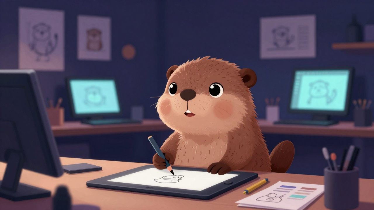 일러스트레이터 직업 종사자가 업무를 수행하는 모습