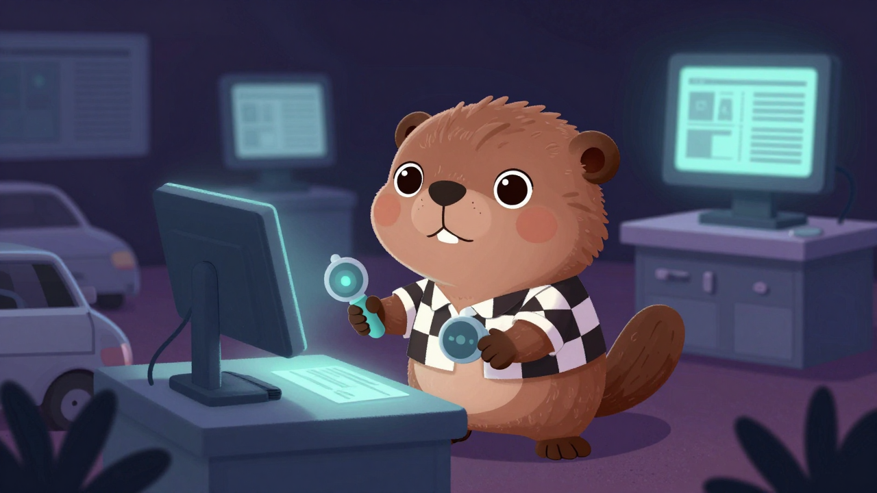 자동차검수원 직업 종사자가 업무를 수행하는 모습