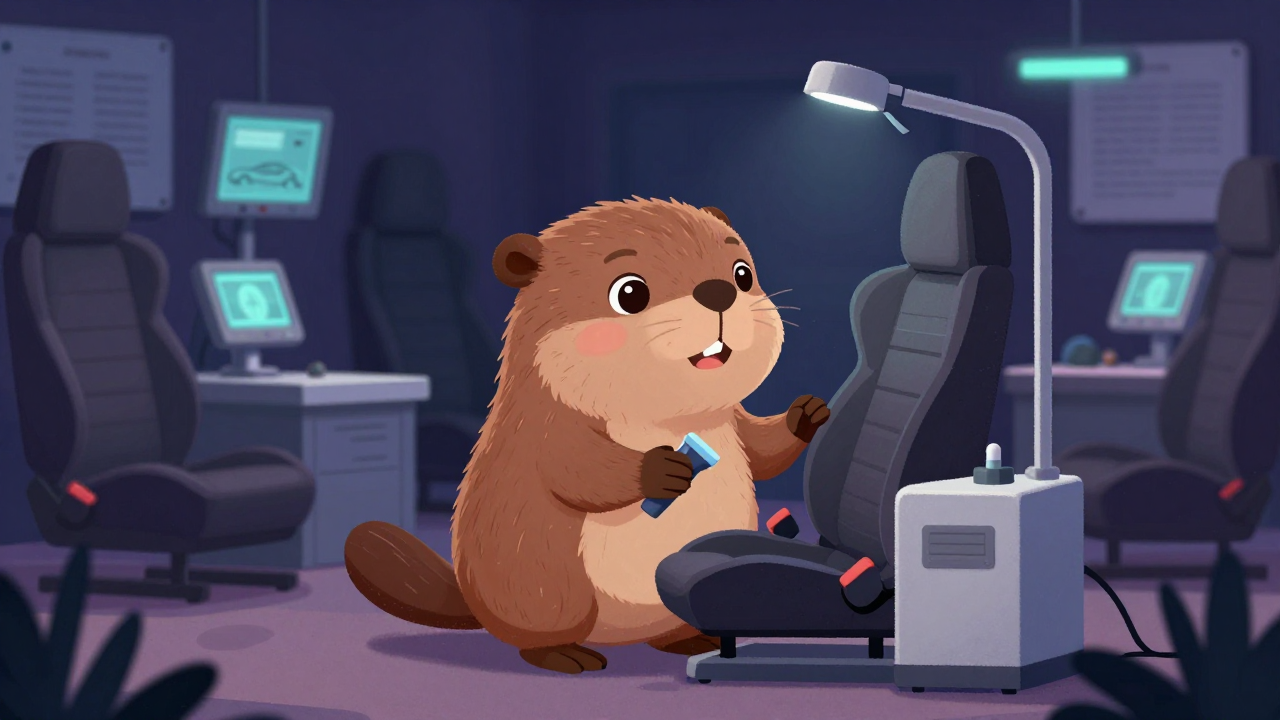 자동차시트품질검사원 직업 종사자가 업무를 수행하는 모습