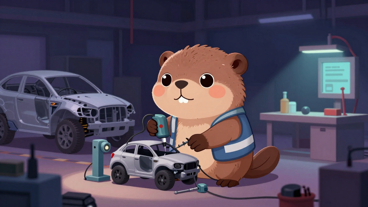 자동차조립원 직업 종사자가 업무를 수행하는 모습