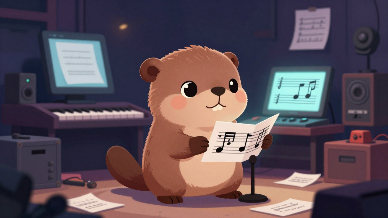 작곡가 직업 종사자가 업무를 수행하는 모습