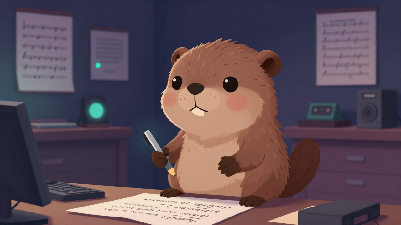 작사가 직업 종사자가 업무를 수행하는 모습