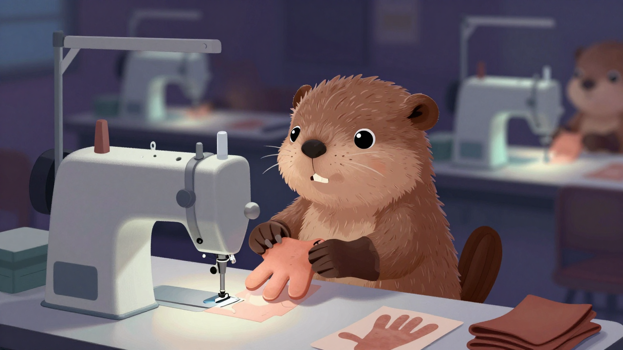 장갑재봉사 직업 종사자가 업무를 수행하는 모습