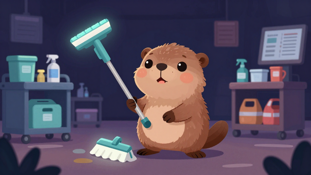 장내정리원 직업 종사자가 업무를 수행하는 모습