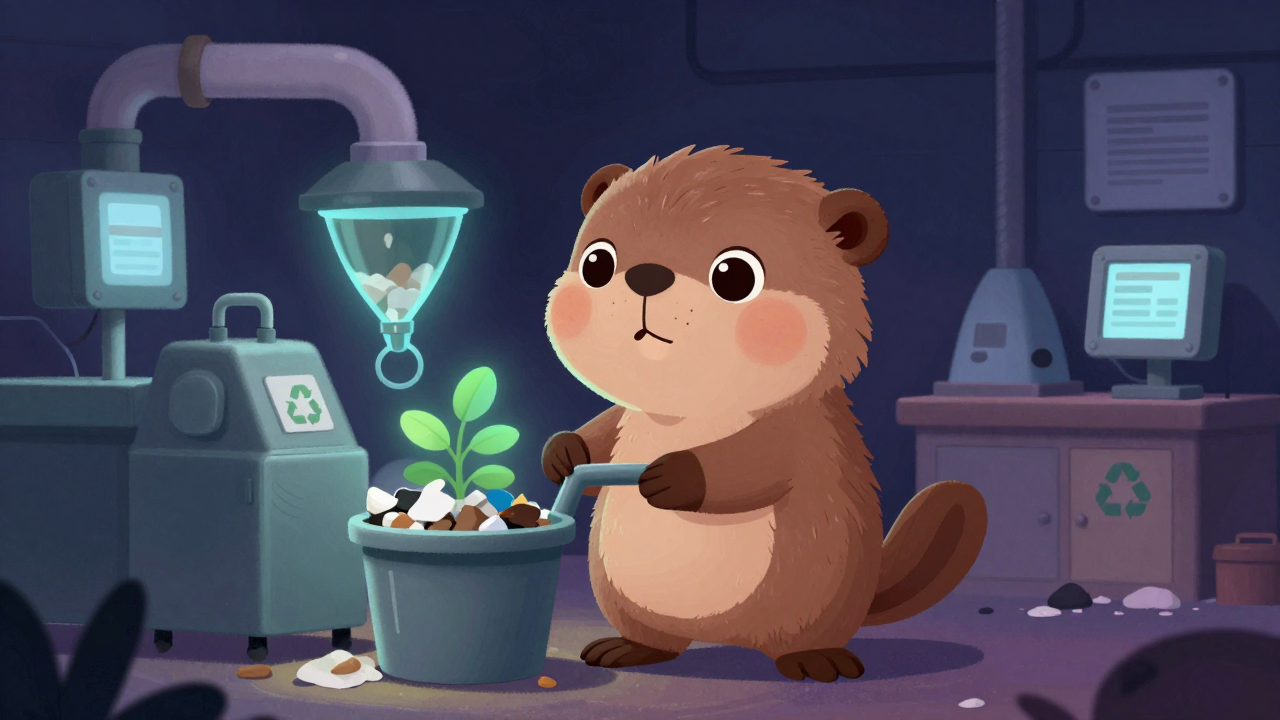 재활용 처리장치·소각로조작원 직업 종사자가 업무를 수행하는 모습