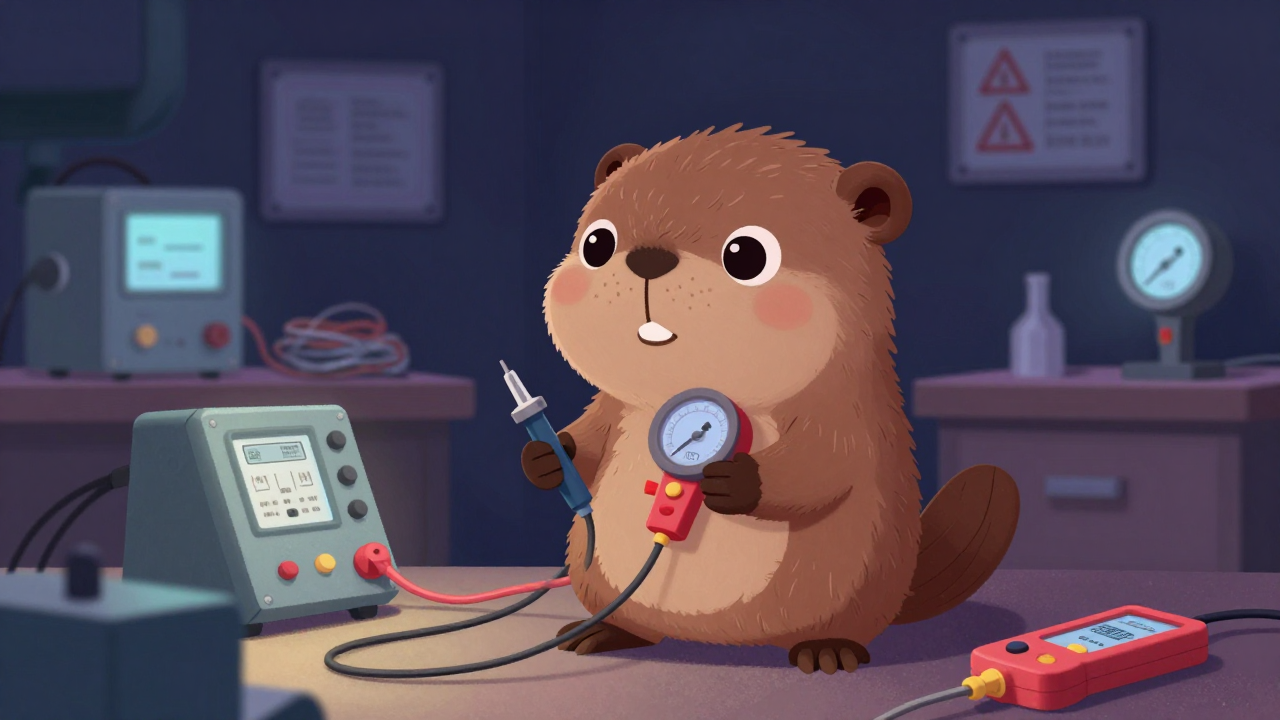 저압전선시험원 직업 종사자가 업무를 수행하는 모습