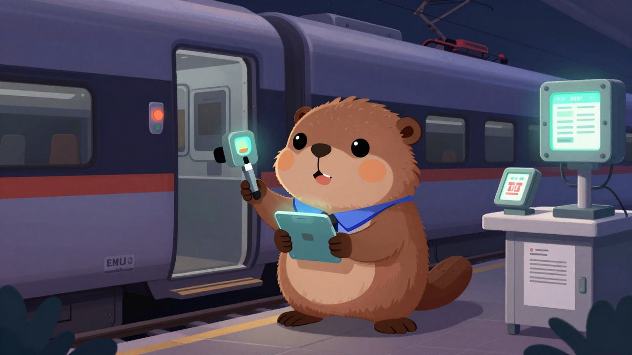 전동차차량검수원 직업 종사자가 업무를 수행하는 모습