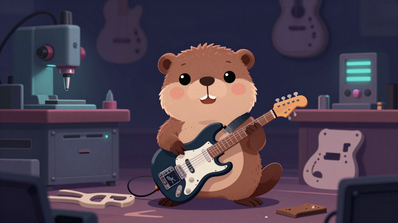 전자기타몸통가공원 직업 종사자가 업무를 수행하는 모습