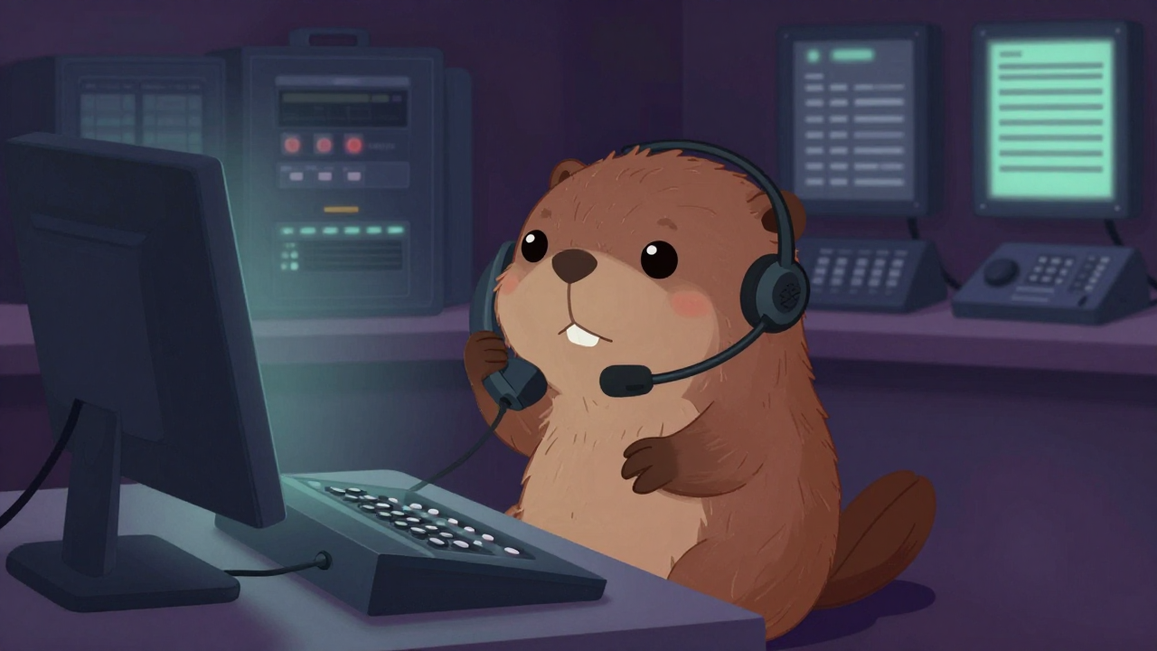 전화교환원 직업 종사자가 업무를 수행하는 모습