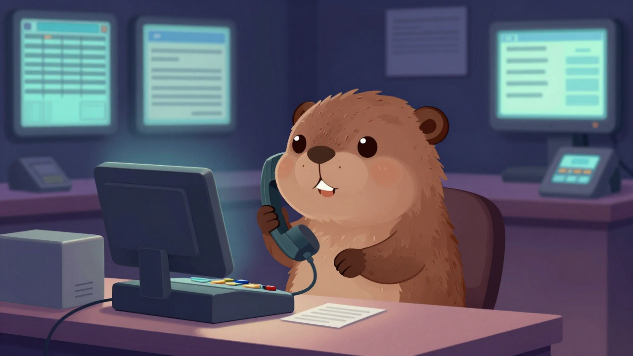 전화국수납원 직업 종사자가 업무를 수행하는 모습