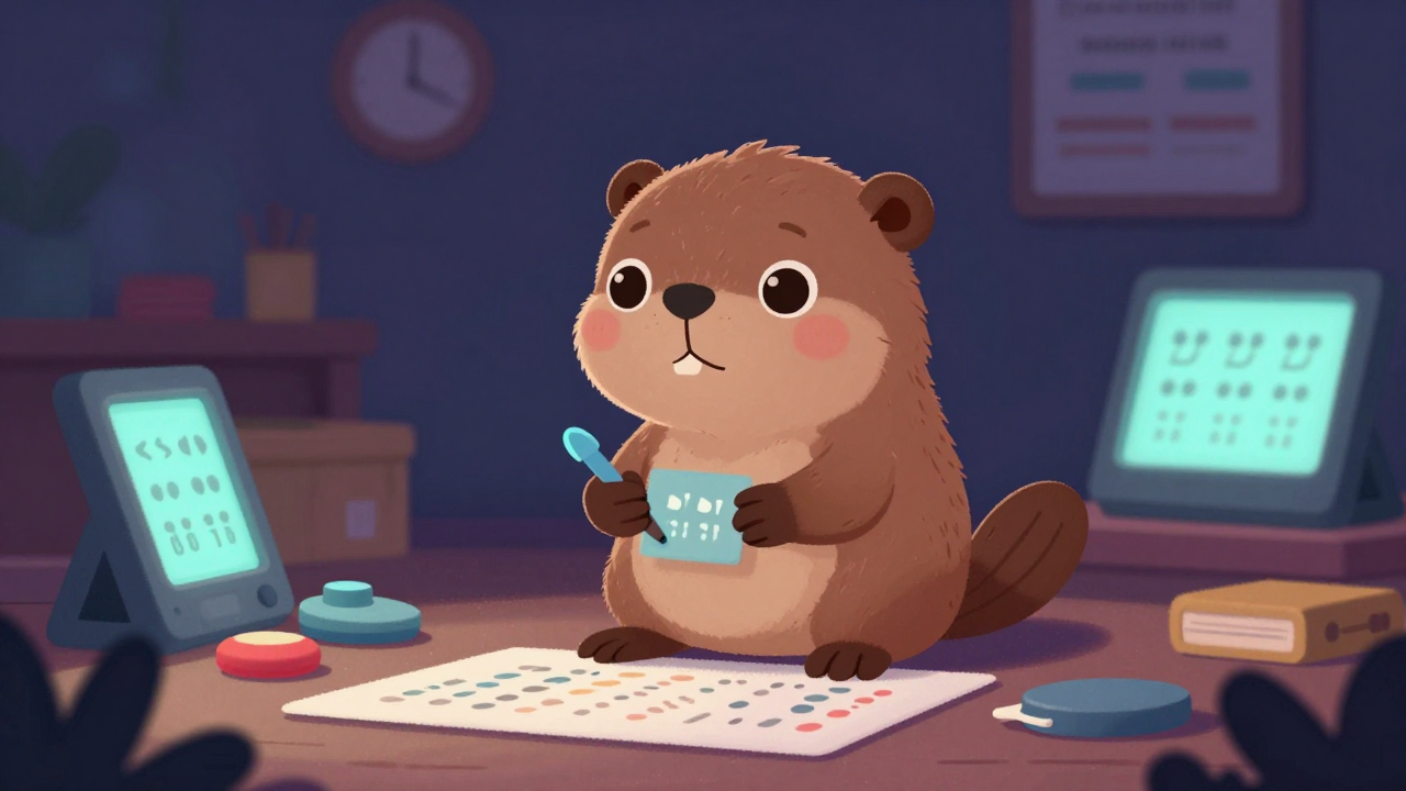 점자지도원 직업 종사자가 업무를 수행하는 모습