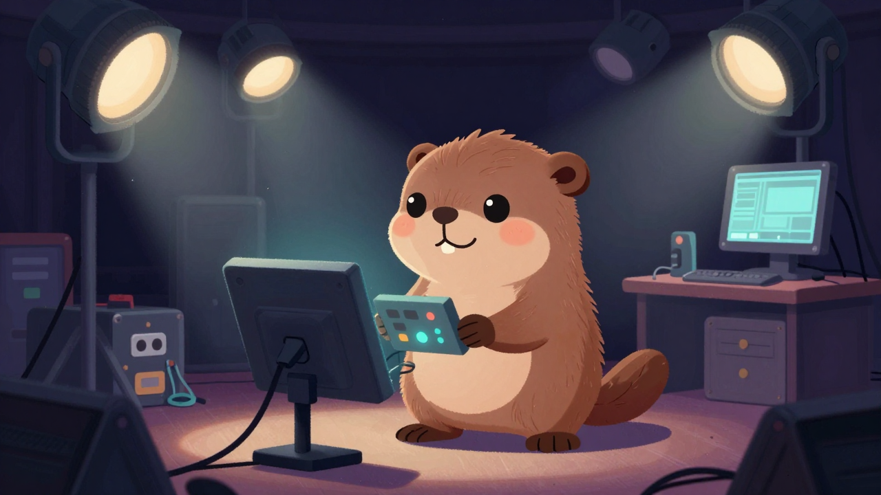 조명기사 직업 종사자가 업무를 수행하는 모습