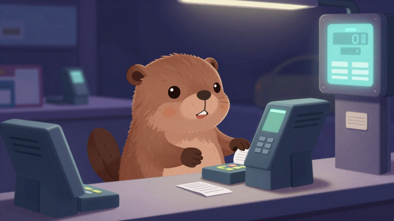 주차요금정산원 직업 종사자가 업무를 수행하는 모습