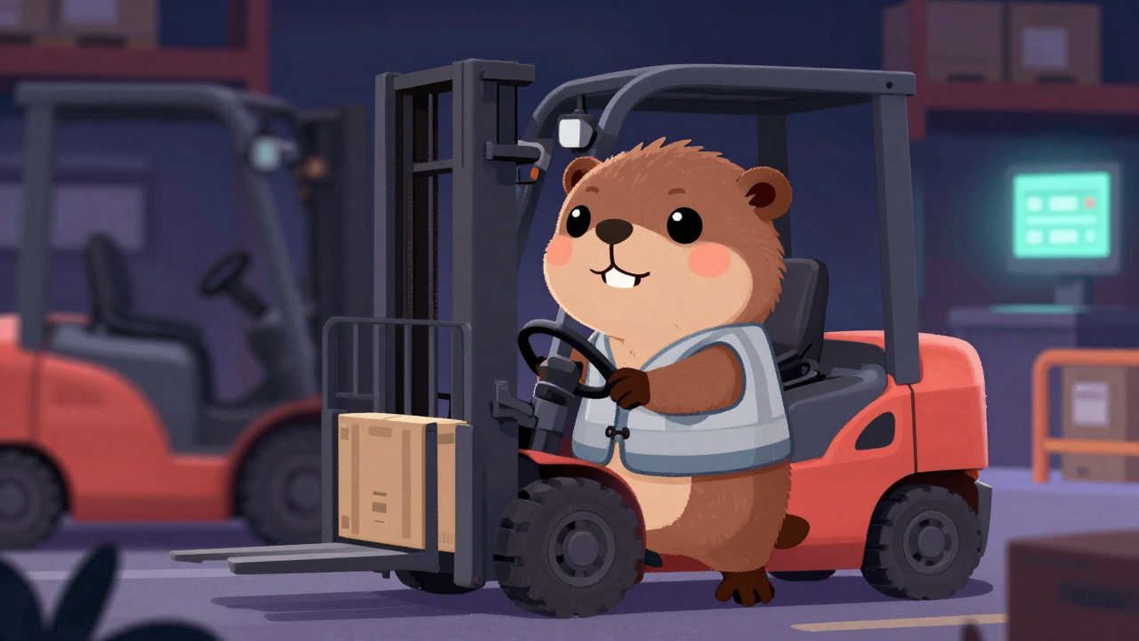 지게차운전원 직업 종사자가 업무를 수행하는 모습