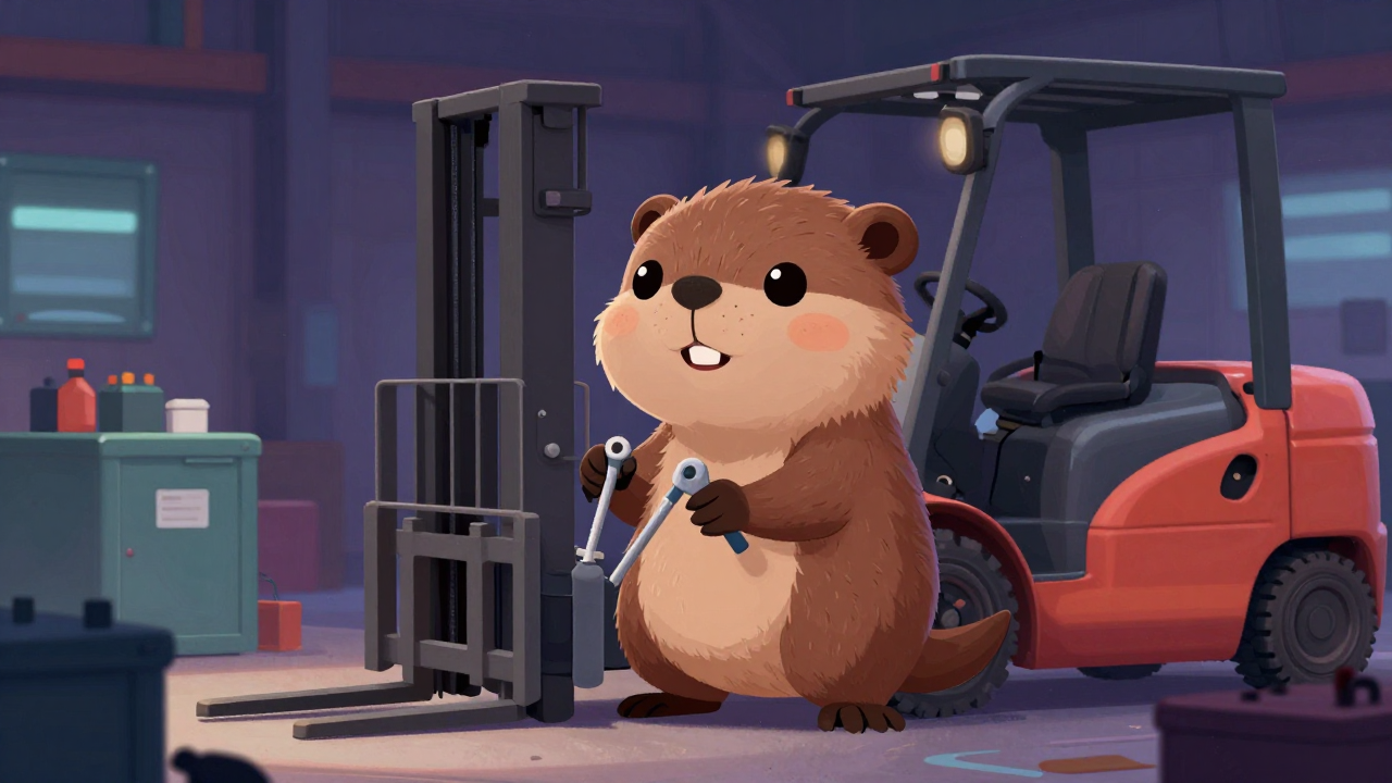 지게차정비원 직업 종사자가 업무를 수행하는 모습