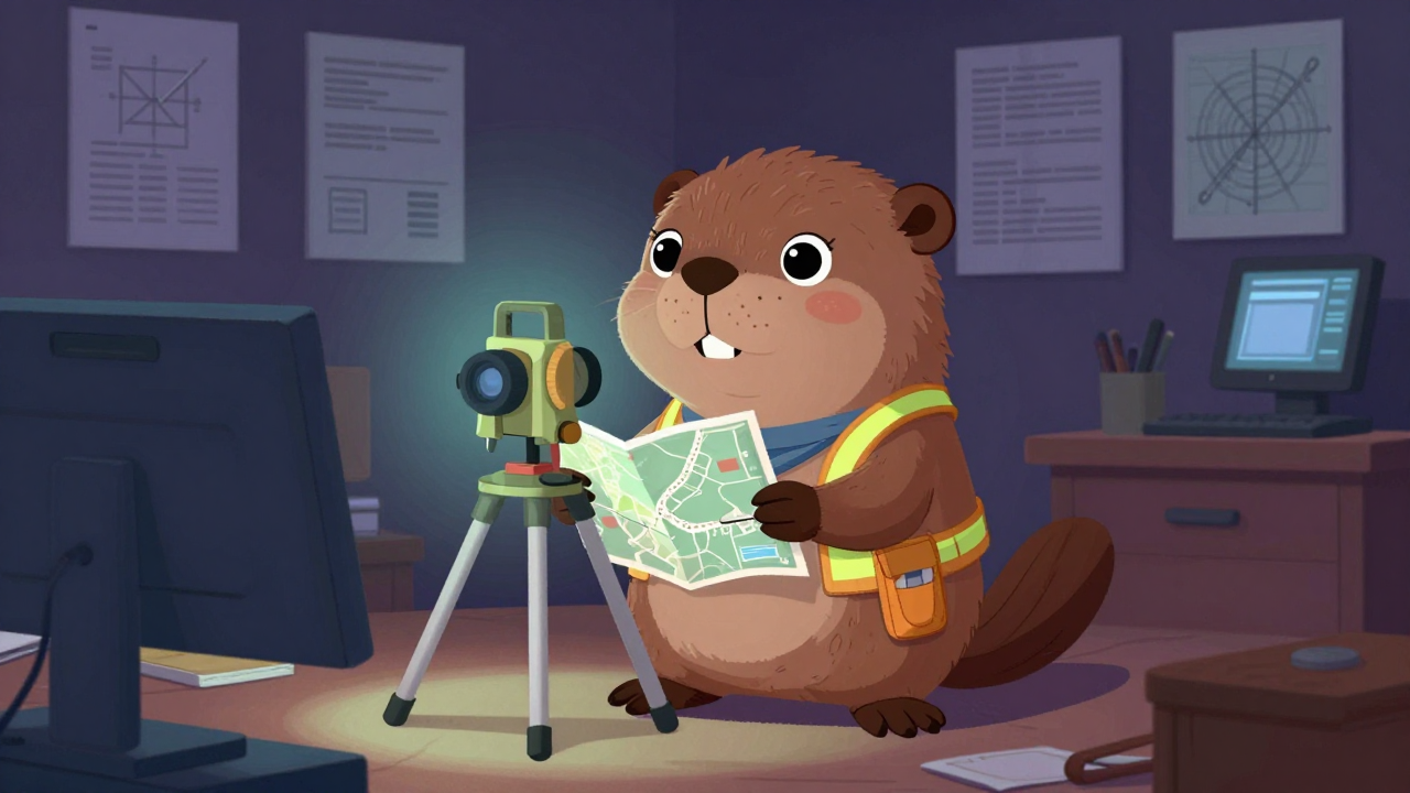 지적 및 측량기술자 직업 종사자가 업무를 수행하는 모습