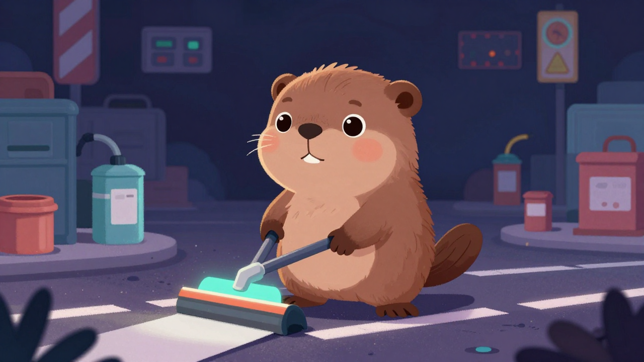 차선도색원 직업 종사자가 업무를 수행하는 모습