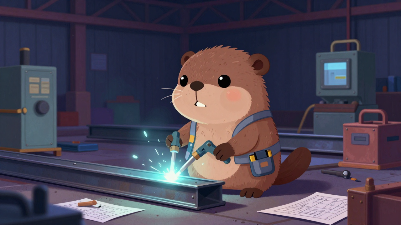 철골공 직업 종사자가 업무를 수행하는 모습