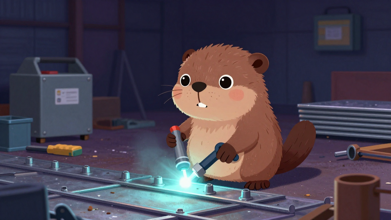 철골바닥재조립원 직업 종사자가 업무를 수행하는 모습