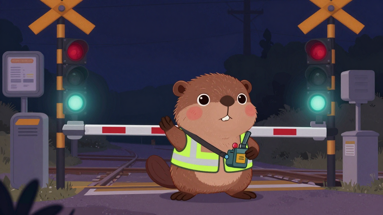 철도건널목안내원 직업 종사자가 업무를 수행하는 모습