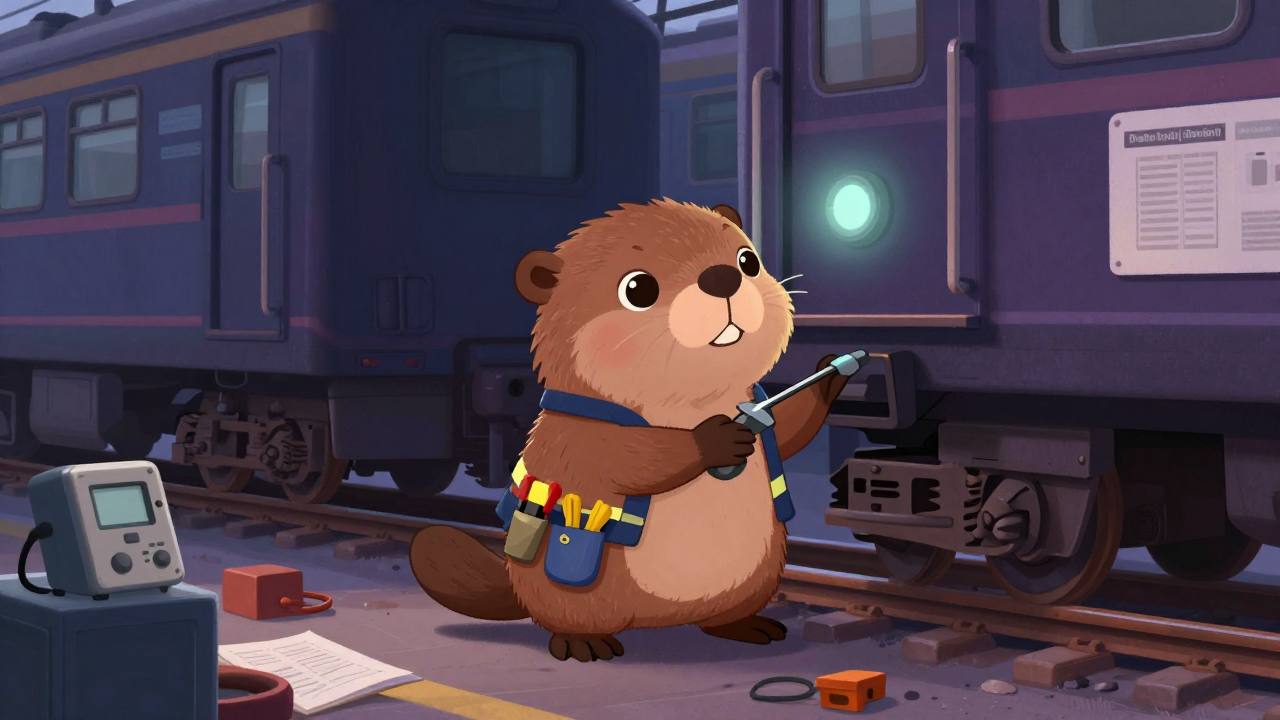 철도기관차·전동차정비원 직업 종사자가 업무를 수행하는 모습