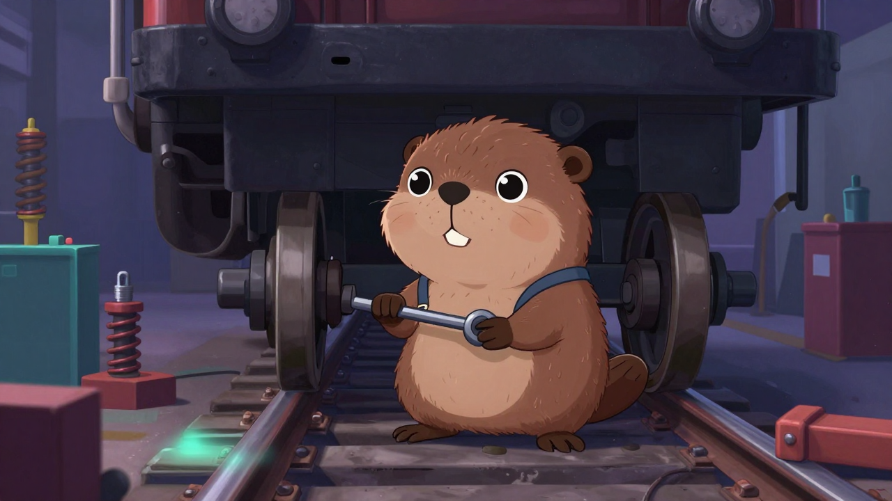 철도차량대차정비원 직업 종사자가 업무를 수행하는 모습