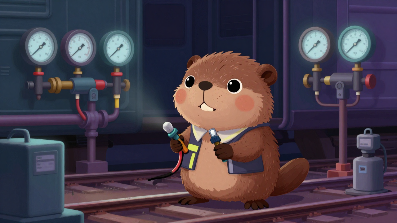 철도차량배관검사원 직업 종사자가 업무를 수행하는 모습