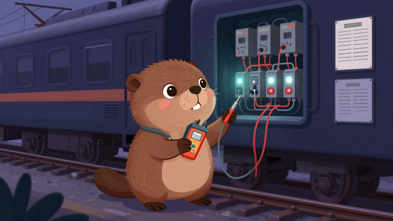 철도차량전기검사원 직업 종사자가 업무를 수행하는 모습