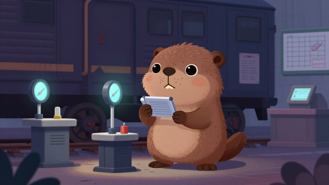 철도차량품질검사원 직업 종사자가 업무를 수행하는 모습