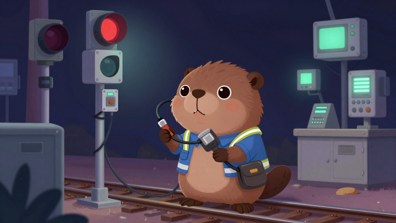 철도통신설비유지보수원 직업 종사자가 업무를 수행하는 모습