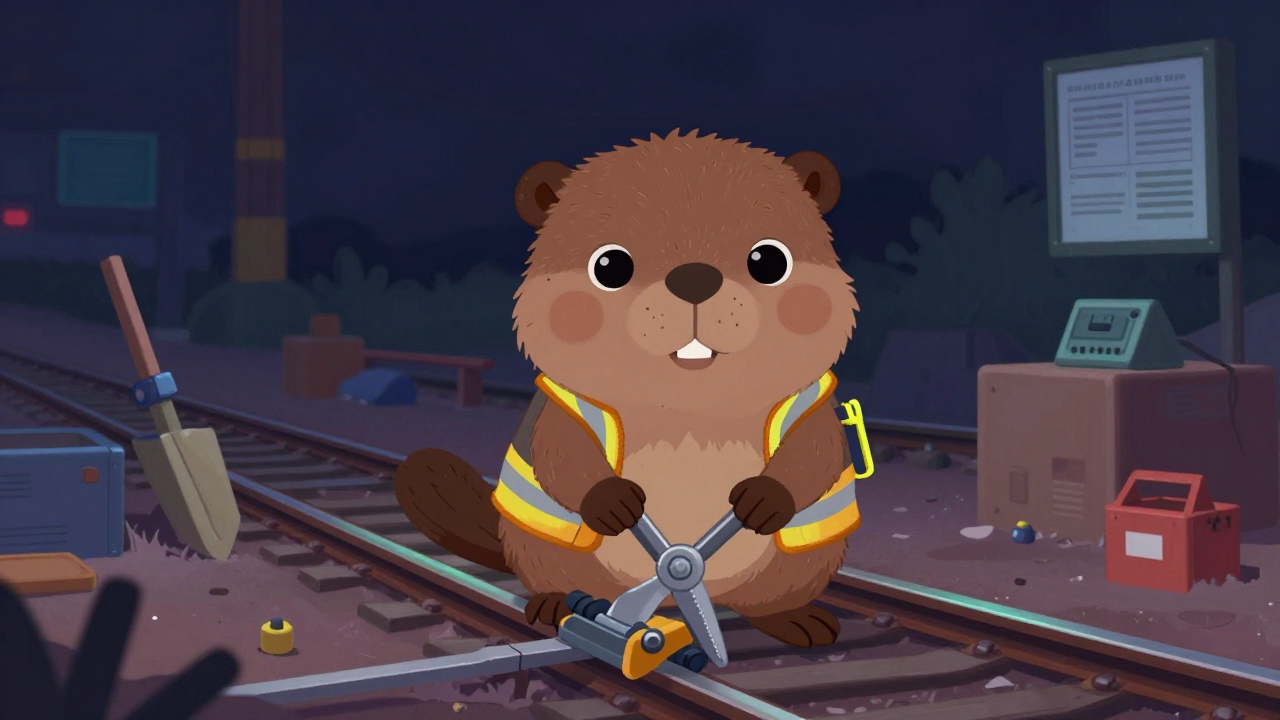 철로설치·보수원 직업 종사자가 업무를 수행하는 모습