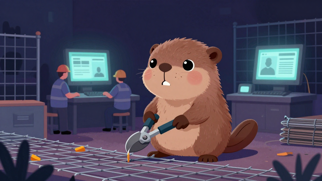 철망설치반장 직업 종사자가 업무를 수행하는 모습