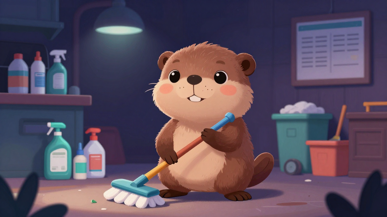 청소원 직업 종사자가 업무를 수행하는 모습