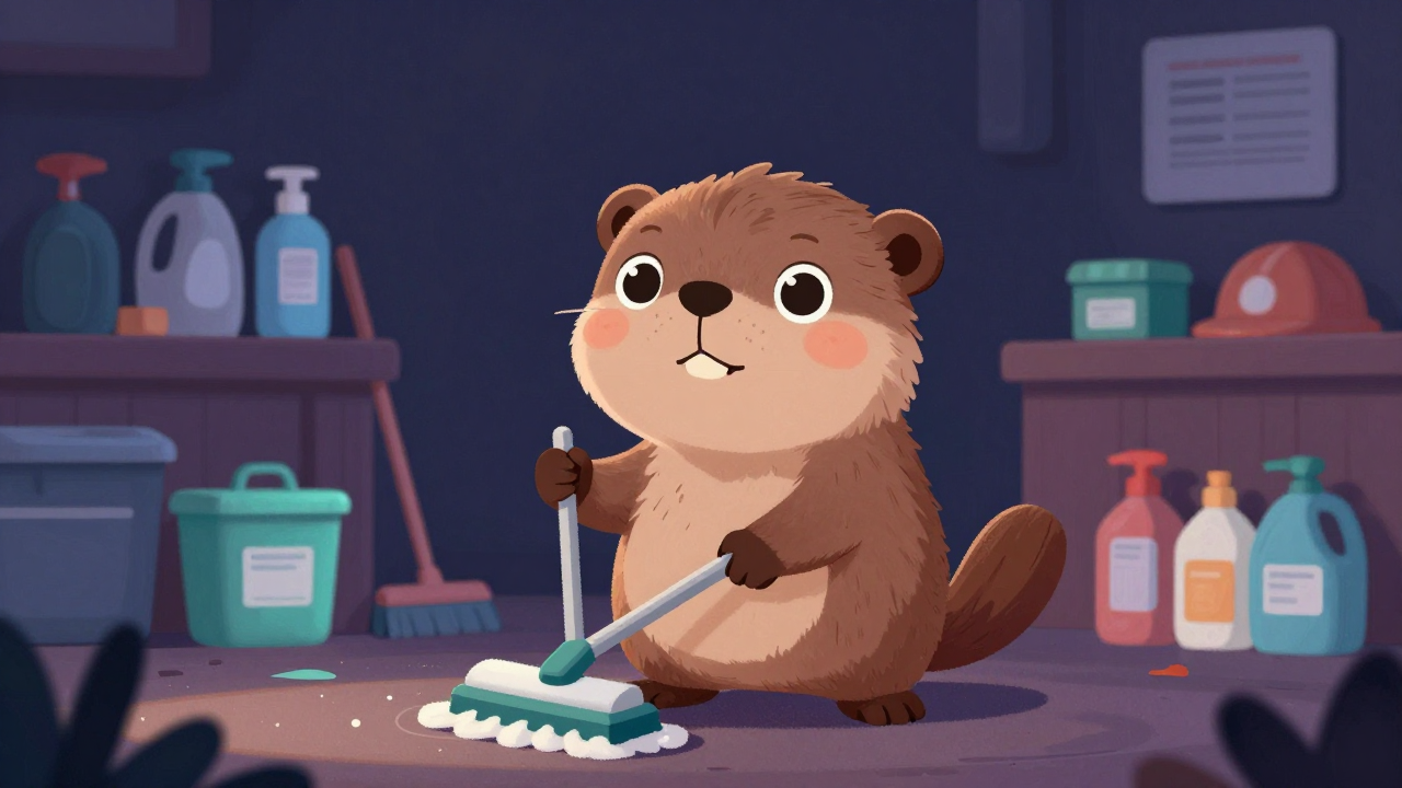 청소원(일반) 직업 종사자가 업무를 수행하는 모습