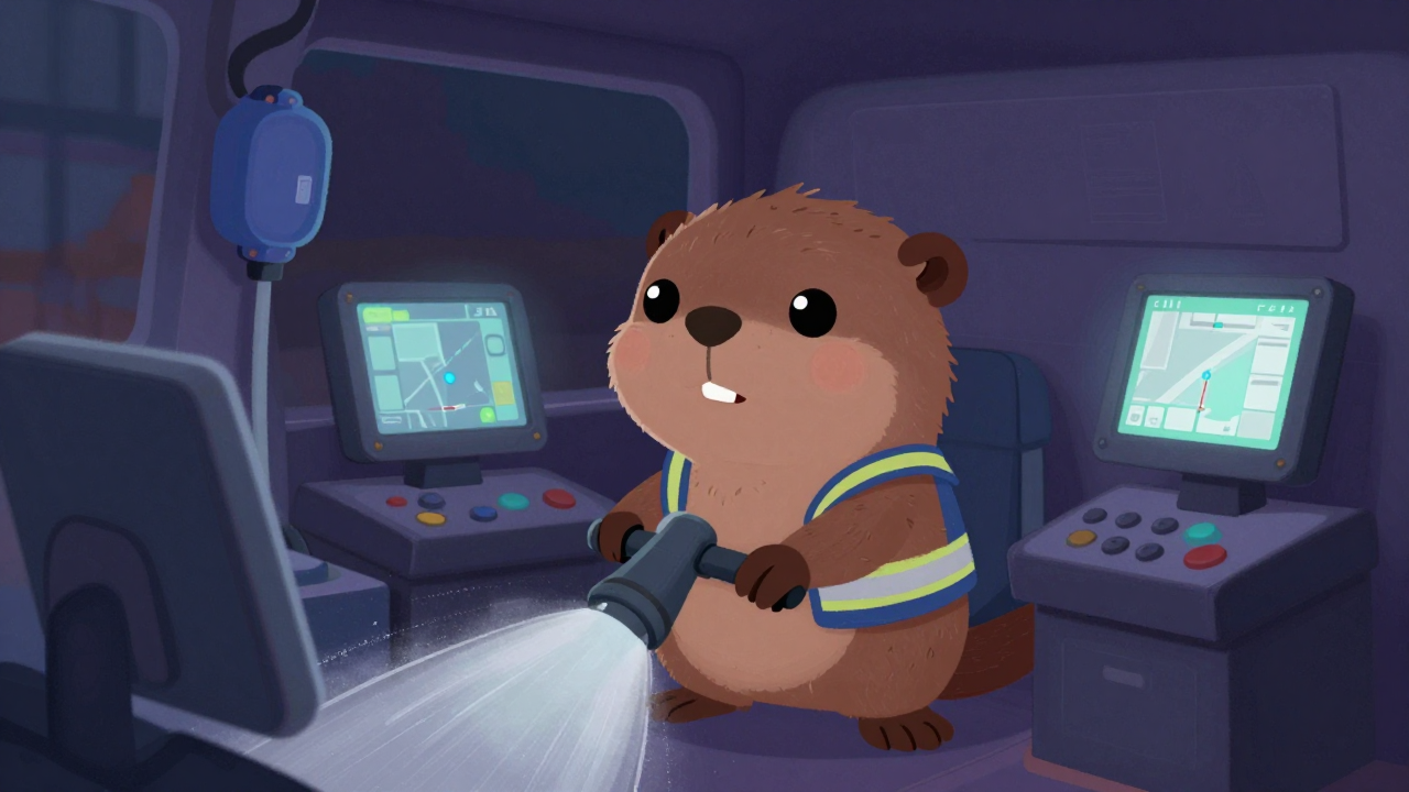 청소차운전원 직업 종사자가 업무를 수행하는 모습