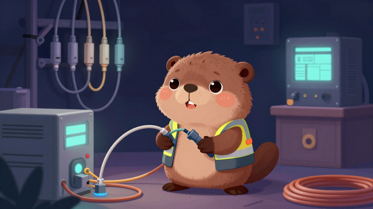 초고속통신망설치원 직업 종사자가 업무를 수행하는 모습