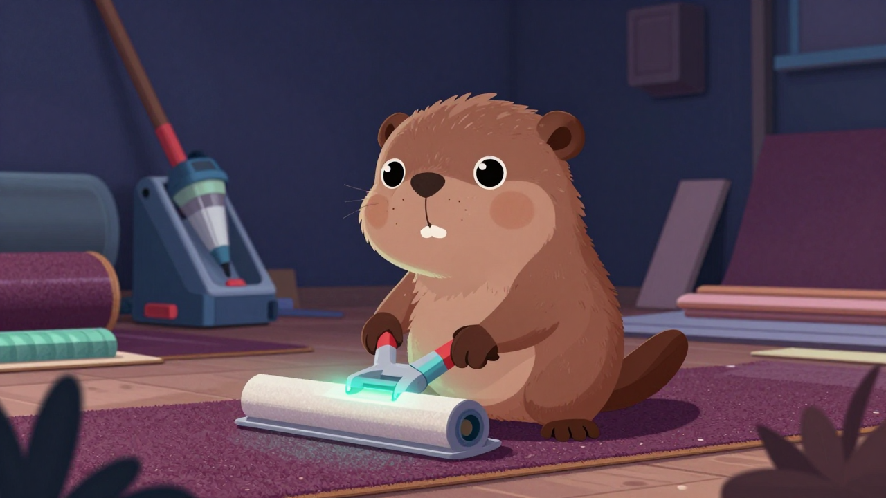 카펫타일공 직업 종사자가 업무를 수행하는 모습