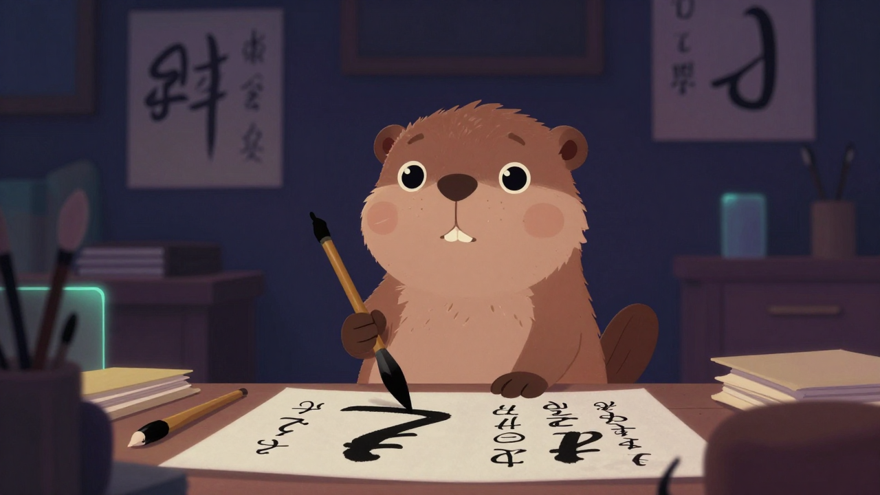 캘리그라퍼 직업 종사자가 업무를 수행하는 모습