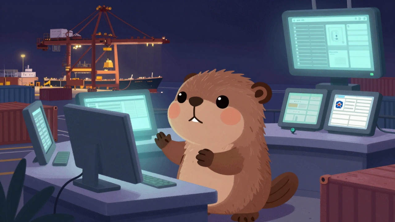 컨테이너부두운영관리자 직업 종사자가 업무를 수행하는 모습