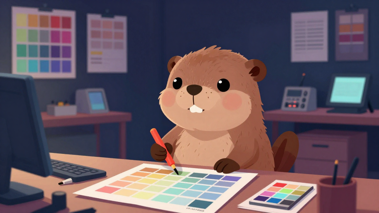 컬러리스트 직업 종사자가 업무를 수행하는 모습