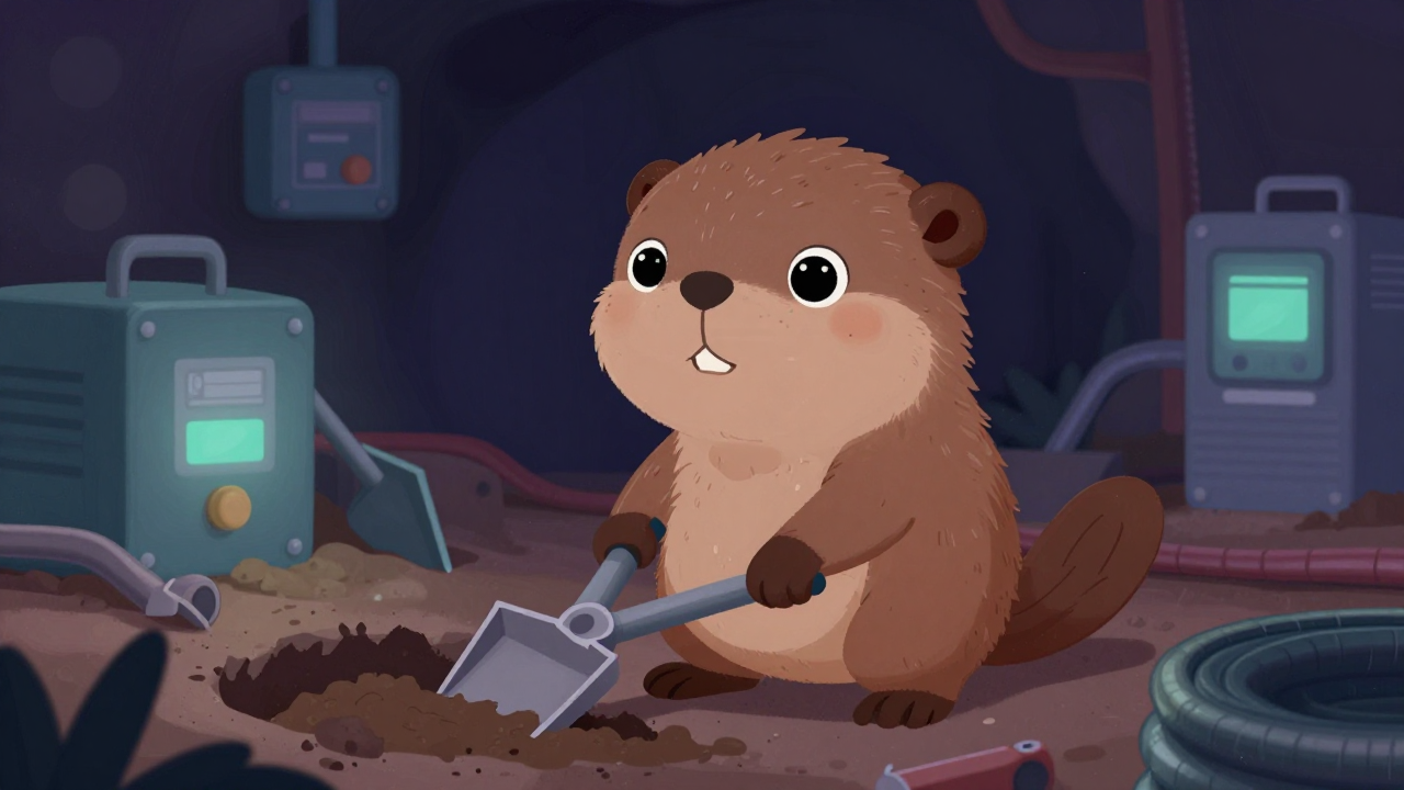 케이블포설원 직업 종사자가 업무를 수행하는 모습