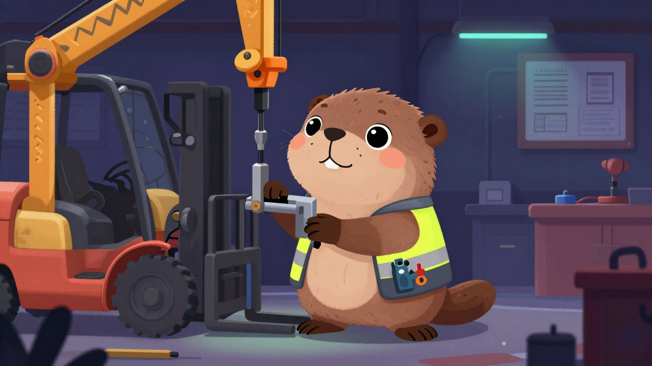 크레인 및 지게차설치 및 정비원 직업 종사자가 업무를 수행하는 모습