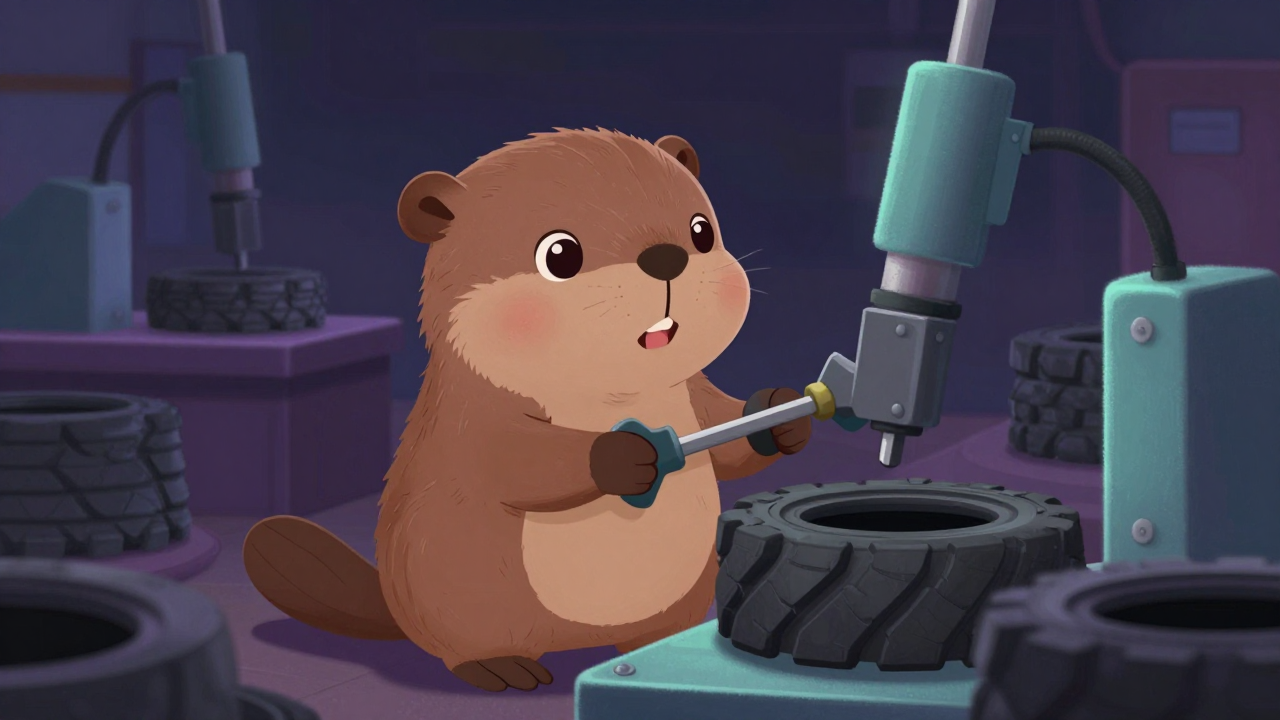 타이어금형(몰드)교체원 직업 종사자가 업무를 수행하는 모습