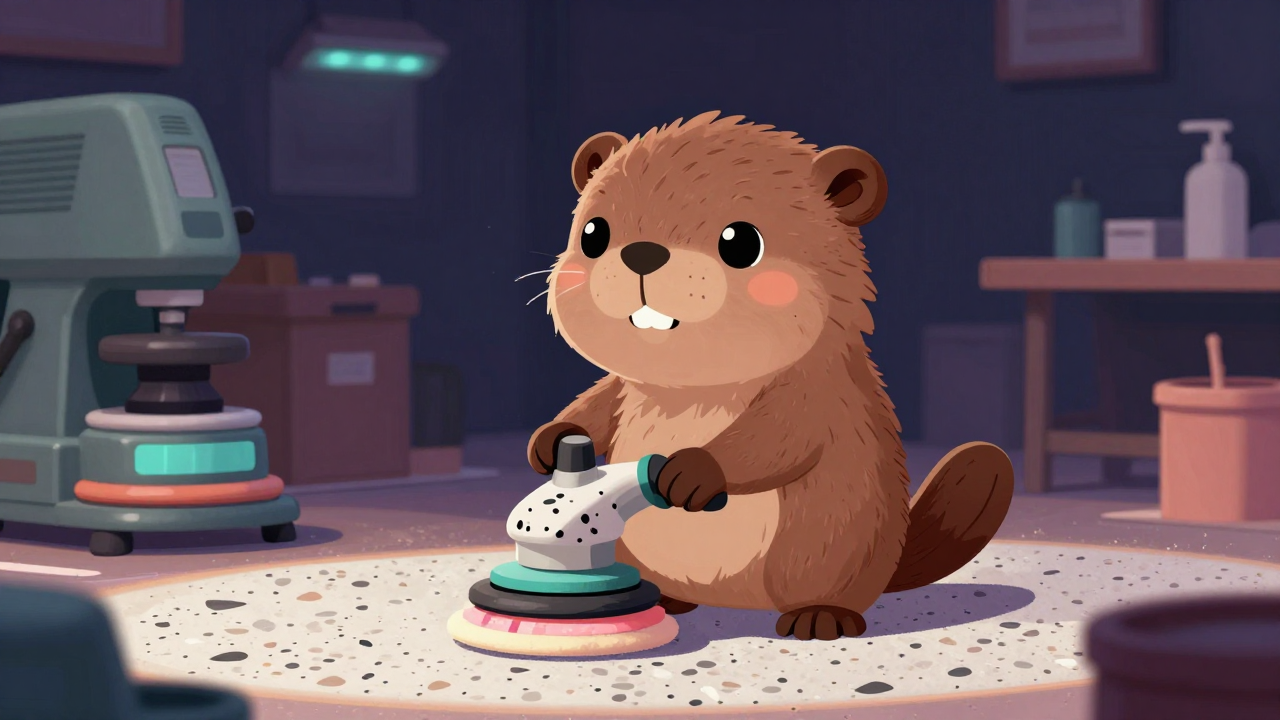 테라조연마공 직업 종사자가 업무를 수행하는 모습