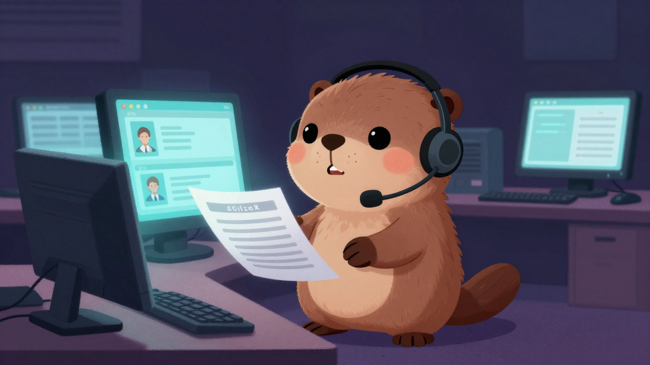 텔레마케터 직업 종사자가 업무를 수행하는 모습