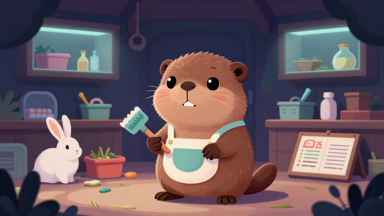 토끼사육사 직업 종사자가 업무를 수행하는 모습